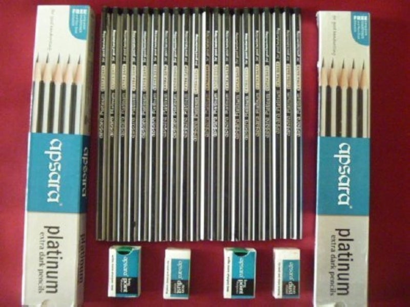 Apsara 1 X 20 Apsara Extra Dark School Wooden Pencil Hb Black + 2 Sharpener + 2 Erasers Lot - Image 1